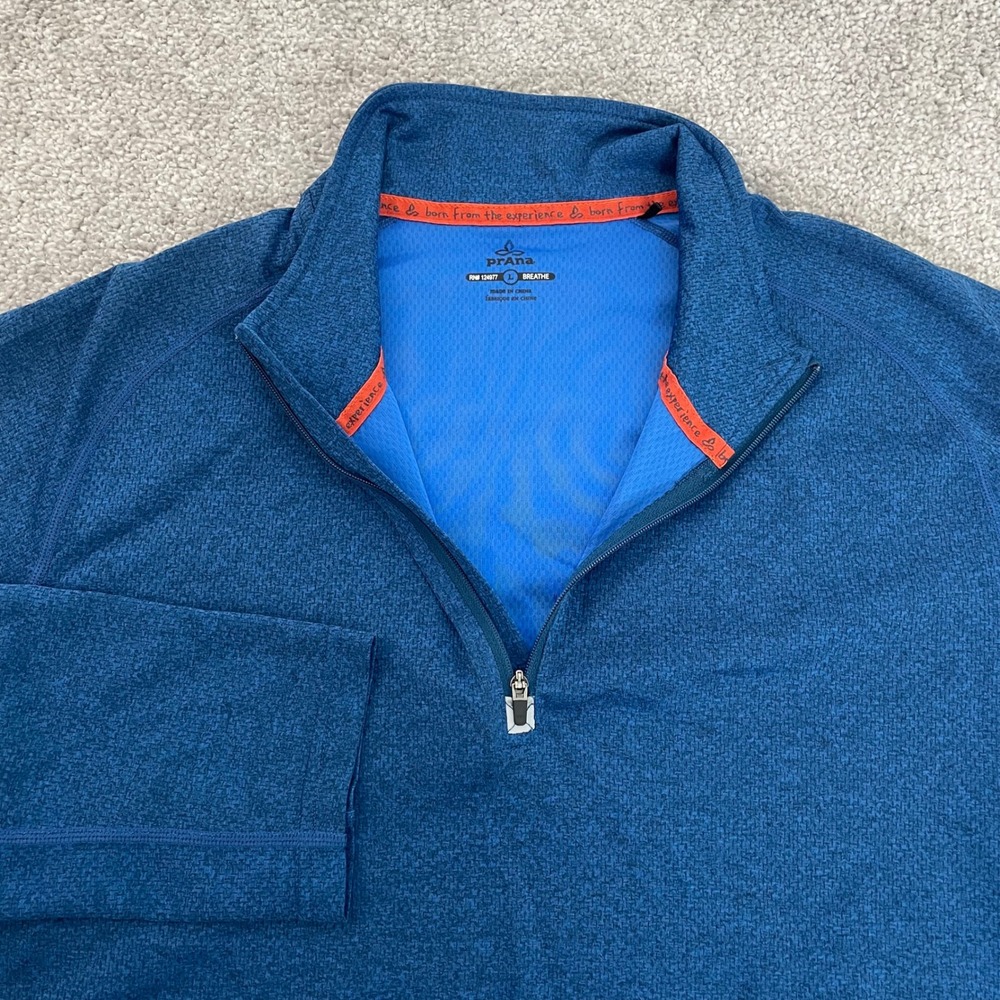 Prana 1/4 Zip Pullover Mens Large Activewear Stretch Blue